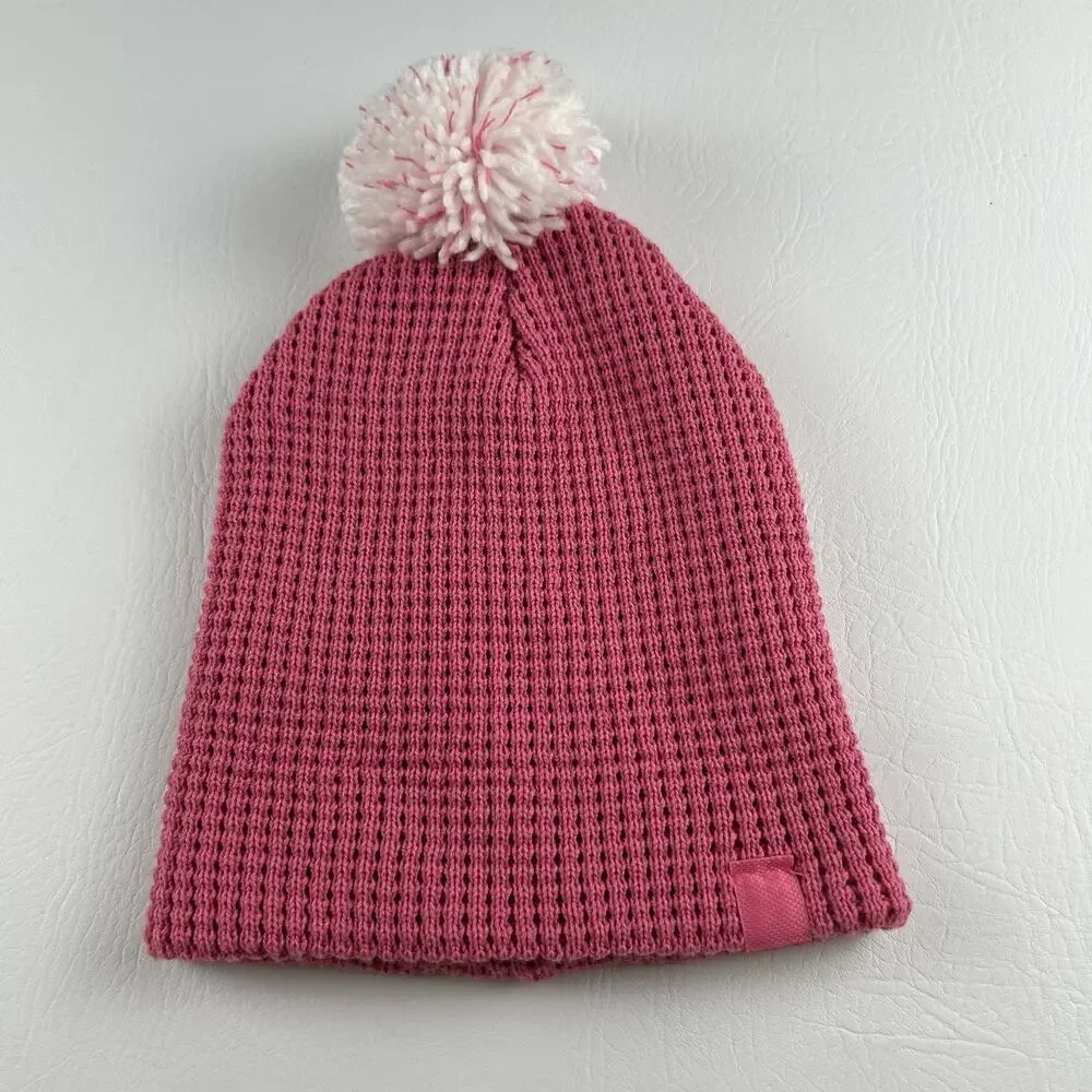 Adidas Pink Pom Pom Beanie Women’s Knit Cuffed Winter Hat Logo